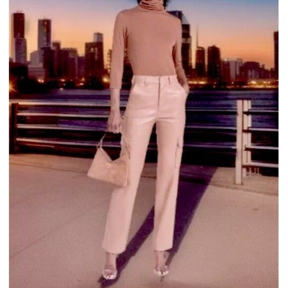 Halogen NWT Wide Leg Faux Leather Cargo Pants Womens XL Taupe Career Going Out - Picture 5 of 15